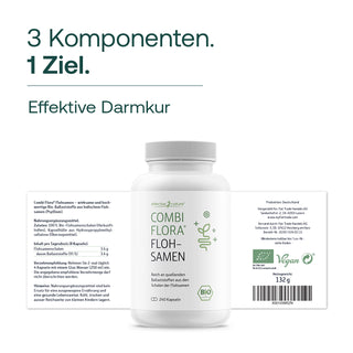Effective Nature Combi Flora Flohsamen 240 Kapseln, weiße Dose, Bio- und Vegan-Siegel, 132 g