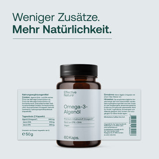 Effective Nature Omega-3-Algenöl, braunes Glasfläschchen, 60 Kapseln, veganes Premium-Produkt mit Omegavie®, EPA und DHA