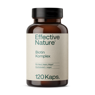 Effective Nature Biotin Komplex – braune Glasflasche mit 120 Kapseln, beiges Etikett, vegan, hochdosiert