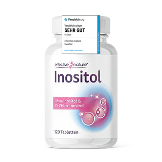 Effective Nature Inositol Tabletten, weiße Flasche mit rosa-blauem Design, Myo-Inositol & D-Chiro-Inositol, 120 Tabletten