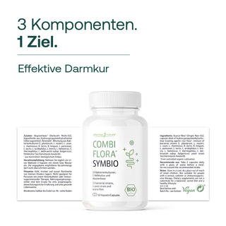 Effective Nature Combi Flora Symbio, weiße Rundflasche, 60 Kapseln, Bio-Siegel, Vegan-Logo