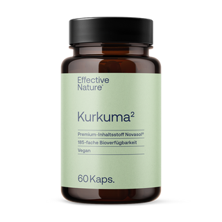 Effective Nature Kurkuma² Kapseln, braunes Glasfläschchen, grünes Etikett, 60 Kapseln, Novasol®, vegan