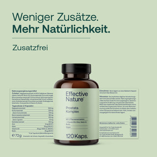Effective Nature Prostata Komplex, 120 Kapseln, braune Glasflasche, grünes Etikett, vegan, mit Pflanzenextrakten, Vitamin...