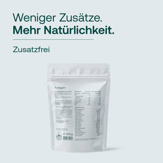 Effective Nature Kollagen Pulver 300g, weißes Standbeutel-Pack mit Grassfed-Siegel, Nährwerttabelle und Text Zusatzfrei