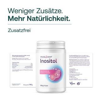 Effective Nature Inositol Pulver 180g, weißer Tiegel mit Myo-Inositol & D-Chiro-Inositol, Vegan-Siegel