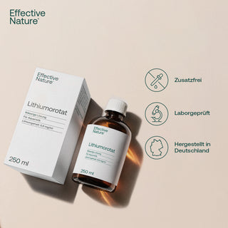 Effective Nature Lithiumorotat 250ml – braune Tropfflasche mit weißem Etikett und Kartonverpackung, Siegel: laborgeprüft,...