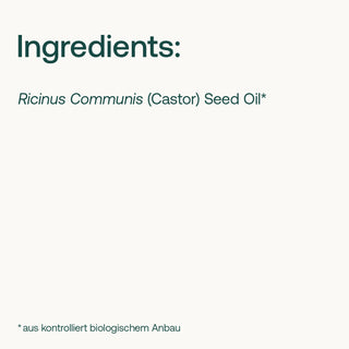 Zutaten-Grafik: Ricinus Communis Castor Seed Oil aus kontrolliert biologischem Anbau, heller Hintergrund