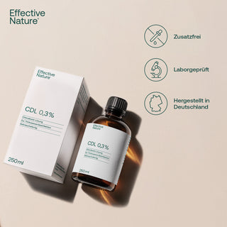 Effective Nature CDL 0,3% Chlordioxid-Lösung 250ml Braunglasflasche mit weißer Verpackung, Siegel: laborgeprüft,...