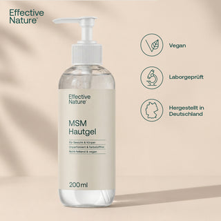 Effective Nature MSM Hautgel 200ml Pumpflasche, transparent, mit Vegan-, Laborgeprüft- und Made in Germany-Siegel