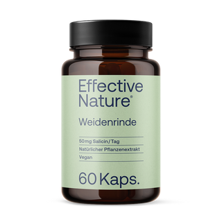 Effective Nature Weidenrinde Kapseln, braunes Glasfläschchen mit grünem Etikett, 60 Kaps., 50 mg Salicin, vegan