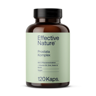 Effective Nature Prostata Komplex, braune Glasflasche mit hellgrünem Etikett, 120 Kapseln, vegan, mit Vitamin D3, Zink,...