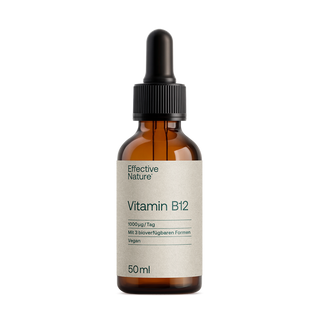Effective Nature Vitamin B12 Tropfen, 50ml Braunglasflasche mit Pipette, Etikett: 1000µg/Tag, vegan, 3 Formen