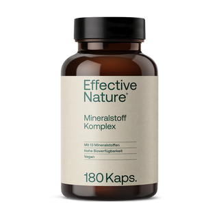 Effective Nature Mineralstoff Komplex, 180 Kapseln, braune Glasflasche, beiges Etikett, vegan, 13 Mineralstoffe