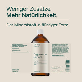 Effective Nature Organisches Silizium 1000ml Braunglasflasche, Etikett mit Aufschrift 9mg/Tag, vegan, hoch bioverfügbar