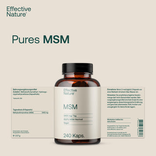 Effective Nature MSM Kapseln, 240 Stück, 3400 mg, 99,9% Reinheit, vegane Nahrungsergänzung, braune Glasflasche