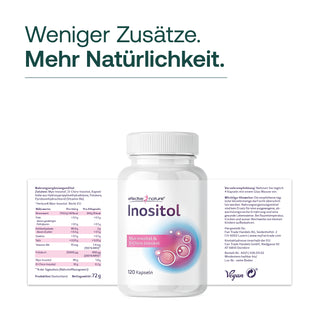 Effective Nature Inositol Kapseln, weißes Fläschchen mit 120 Kapseln, Myo-Inositol & D-Chiro-Inositol, veganes Siegel