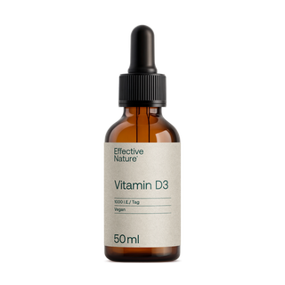 Effective Nature Vitamin D3 Tropfen, 50ml Braunglasflasche mit Pipette, Etikett: 1000 I.E./Tag, vegan