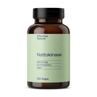 Effective Nature Nattokinase 120 Kapseln, braunes Glasfläschchen, mintgrünes Etikett, 2000 FU/Tag, vegan