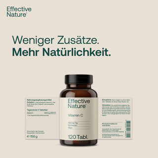 Effective Nature Vitamin C 1000mg Tabletten, 120 Stück, braune Glasflasche, veganes Nahrungsergänzungsmittel, Etikett mit...