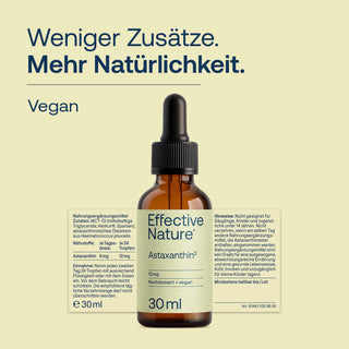Effective Nature Astaxanthin Tropfen 30ml, braune Glasflasche mit Pipette, Etikett: 12mg, hochdosiert, vegan
