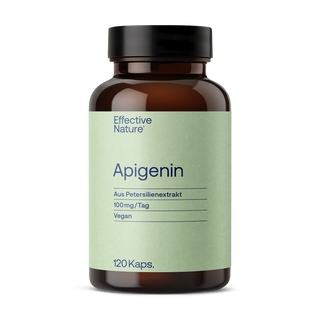 Effective Nature Apigenin Kapseln, braunes Glasfläschchen, hellgrünes Etikett, 100 mg, 120 Kaps., vegan