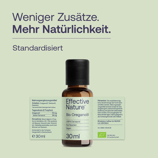 Effective Nature Bio Oreganoöl 30 ml Braunglasflasche, ≥80% Carvacrol, vegan, Bio-Siegel DE-ÖKO-003