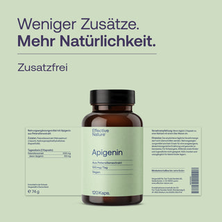 Effective Nature Apigenin Kapseln, braune Glasflasche mit hellgrünem Etikett, 120 Kapseln, 100mg/Tag, vegan