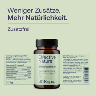 Effective Nature Immunkomplex Braunglasflasche, 60 Kapseln, Etikett mit Echinacea, Kalmeghkraut, Vitamin C, Zink, vegan