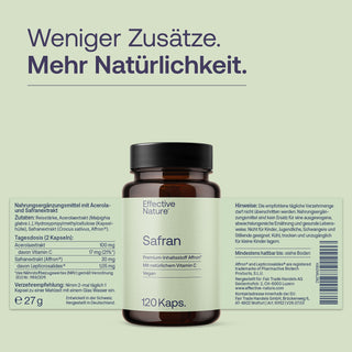 Effective Nature Safran Kapseln, braunes Glasfläschchen, 120 Kapseln, veganes Supplement mit Affron® und Vitamin C