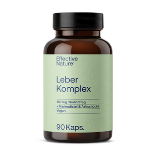 Effective Nature Leber Komplex, braunes Glasfläschchen, hellgrünes Etikett, 90 Kapseln, Cholin, Mariendistel,...